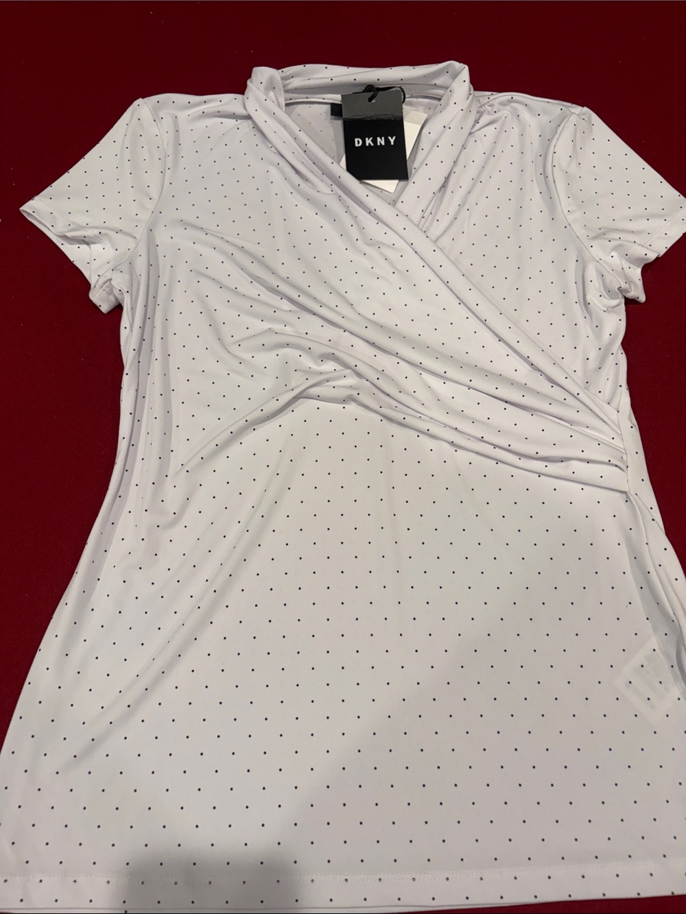 DKNY White Short-Sleeve Polka Dot Wrap Top
Size S
NWT